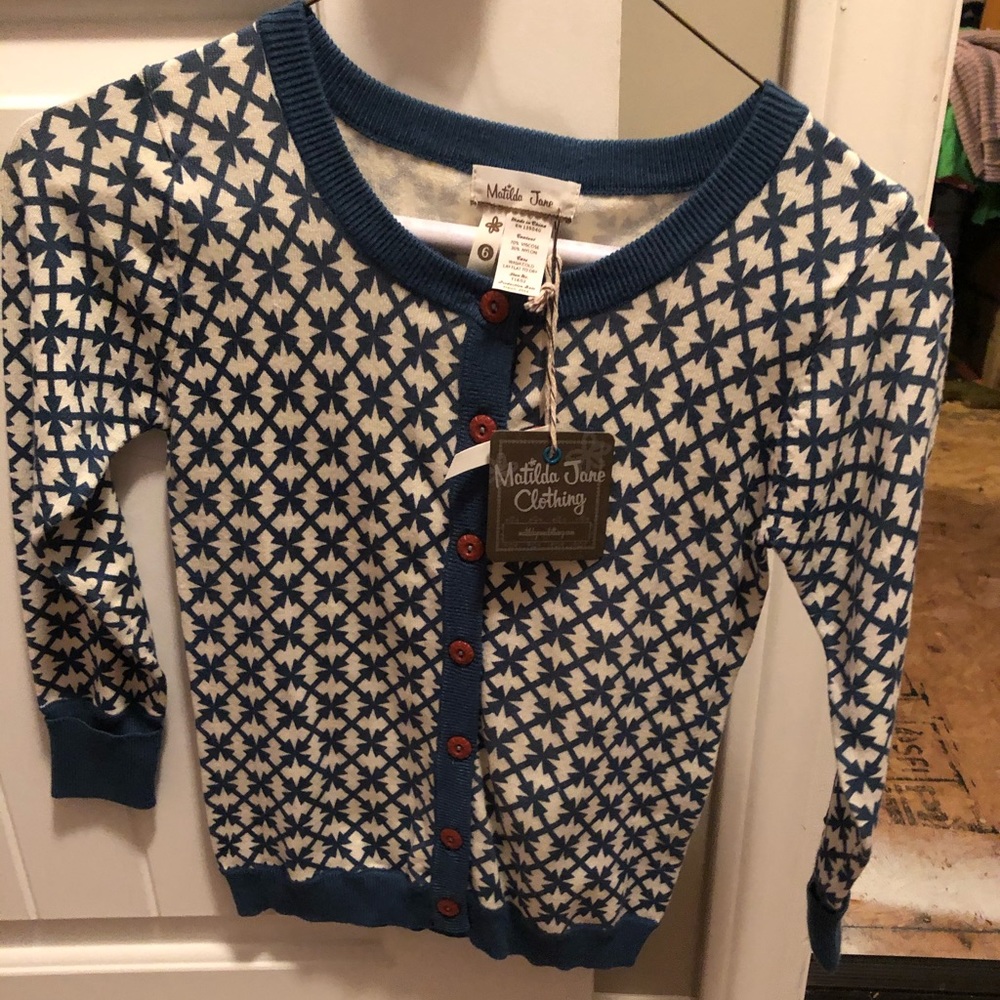 Matilda Jane teal geo pattern cardigan